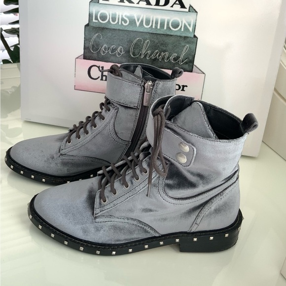 Vince Camuto Gray Talorini Combat Boot Velvet Studded - Picture 3 of 7